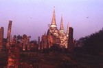 Ayutthaya temple ruins at dusk