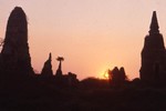 Ayutthaya temple ruins at sunset (ca. 1970)