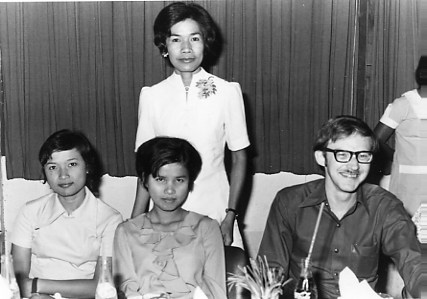 Kevin with three fellow English teachers. He married the one on the far left. Taken in 1973