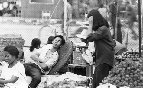 Taking a break at the local market.